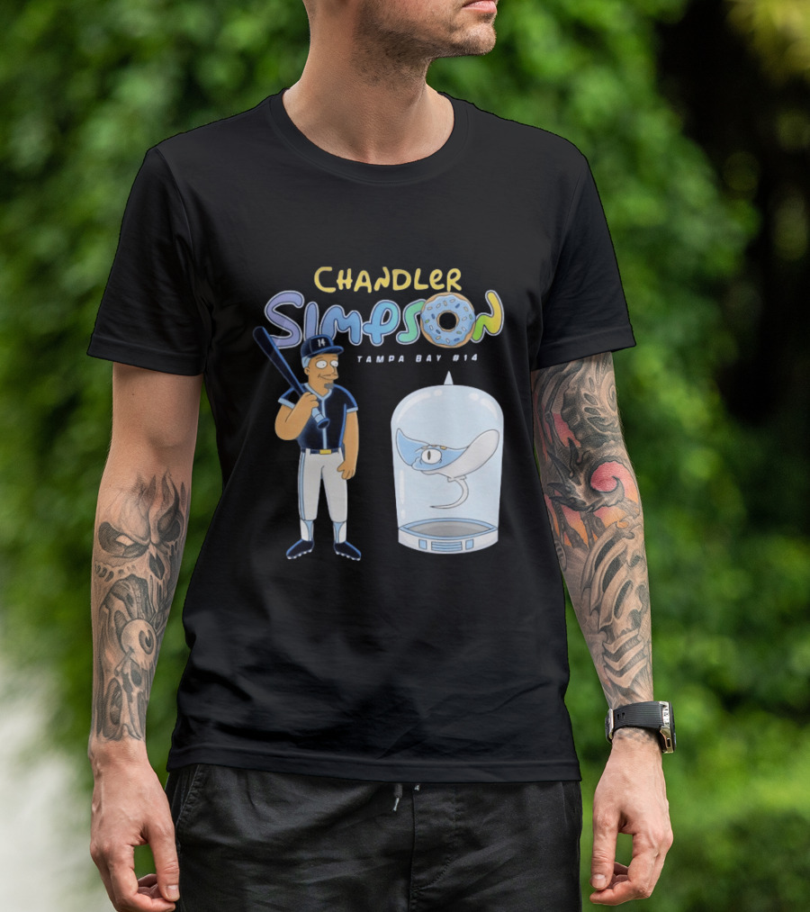 Chandler Simpson Tampa Bay Rays Cartoon Character #14 With Baseball Bat And Manta Ray T-Shirt