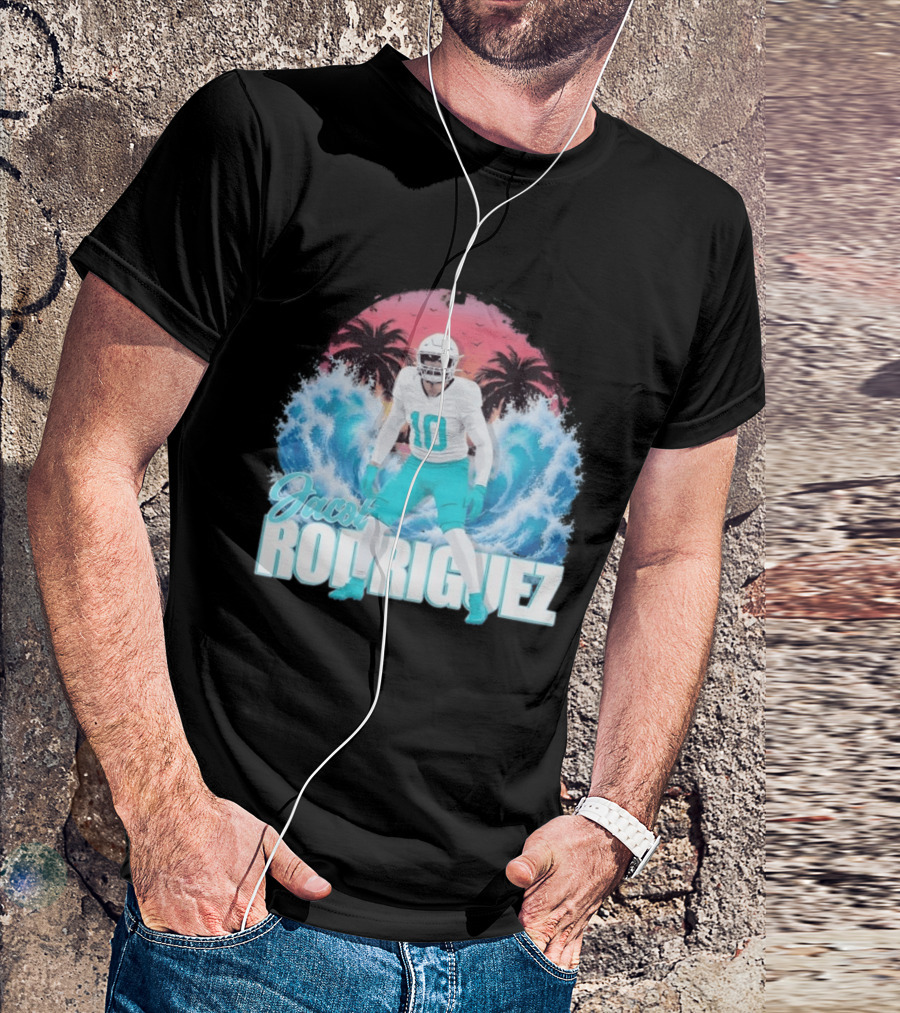 Jacob Rodriguez Miami Dolphins Tidal Wave Football Player Tropical T-Shirt