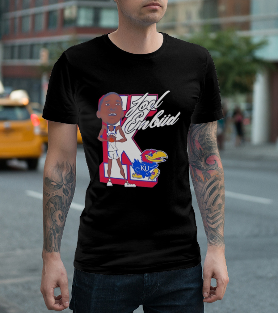 Joel Embiid Kansas Jayhawks KU Cartoon Bobblehead T-Shirt