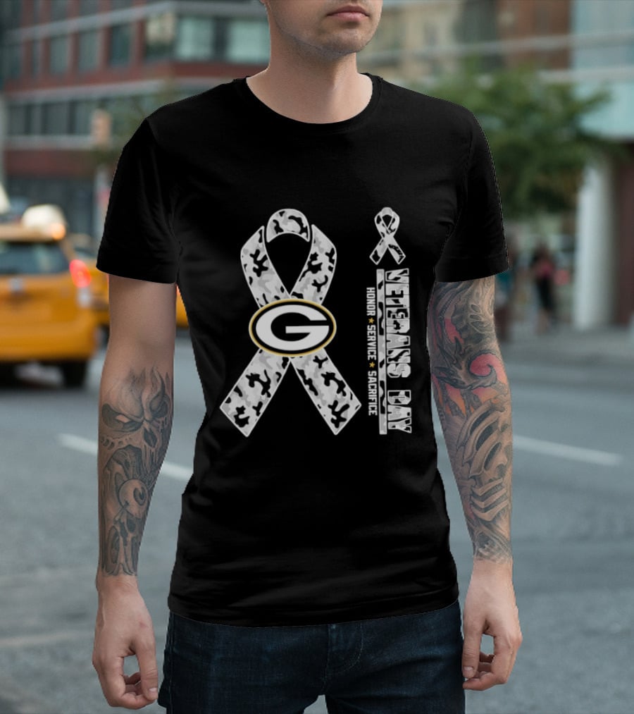 Green Bay Packers Veterans Day 2026 Honor Service Sacrifice G Camo Ribbon T-Shirt