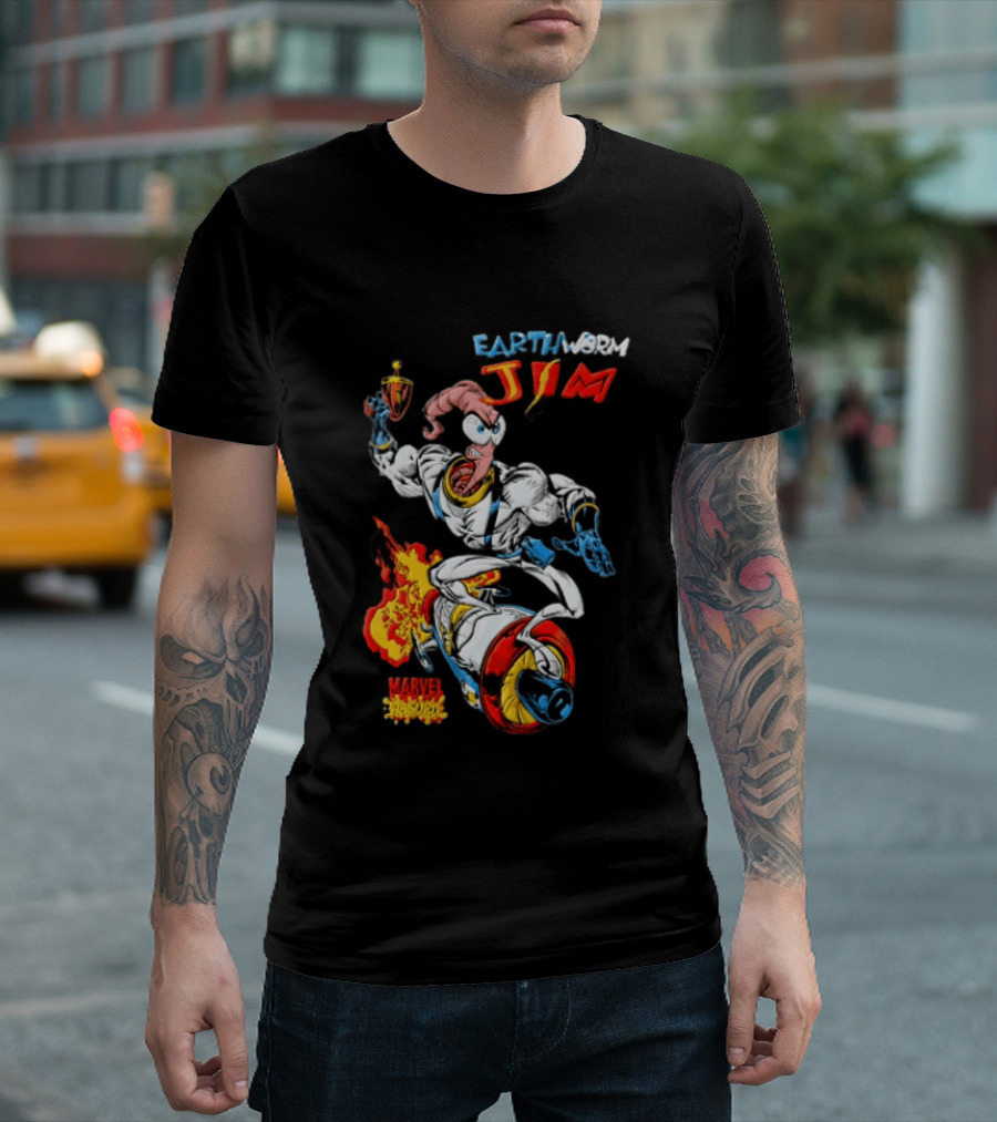 Earthworm Jim Marvel Absurd Dynamic Action Scene T-Shirt