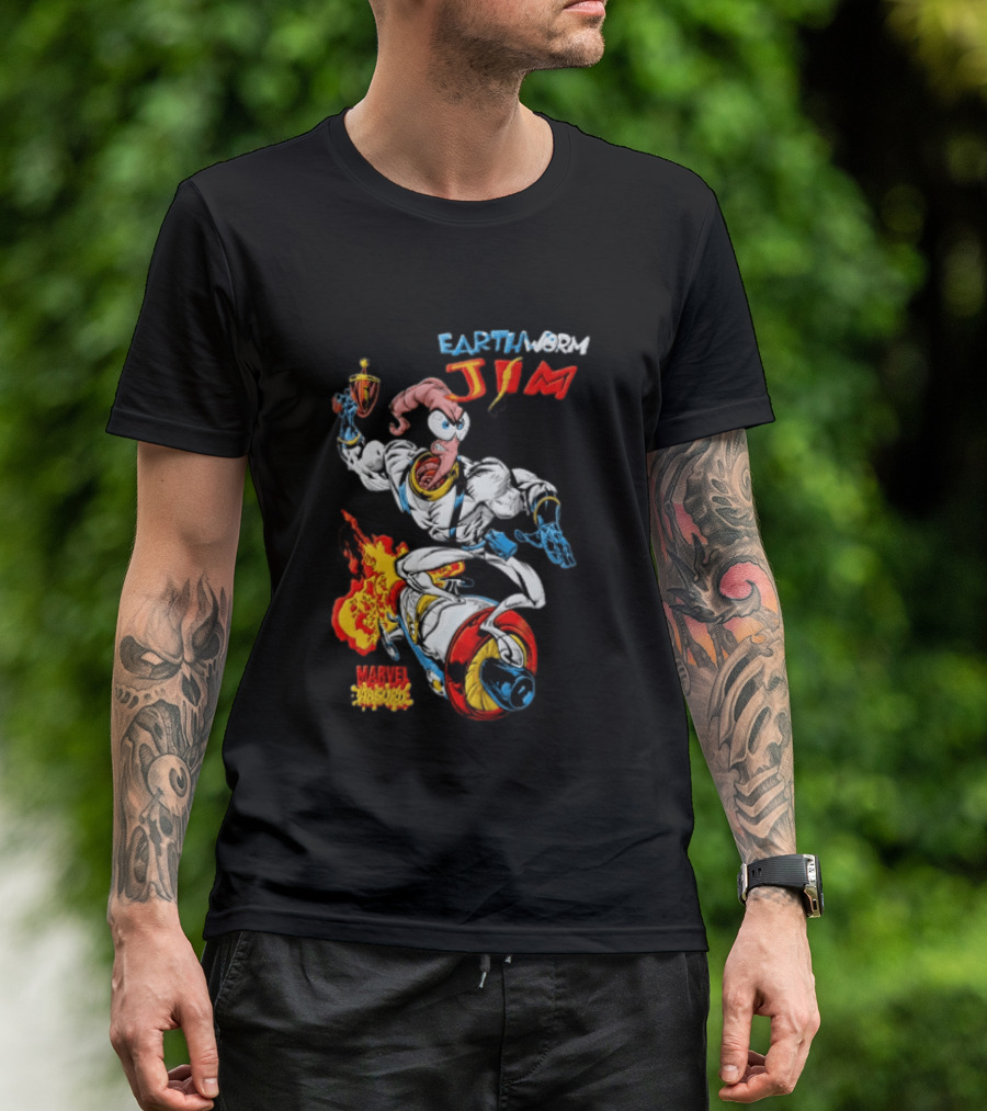 Earthworm Jim Marvel Absurd Dynamic Action Scene T-Shirt