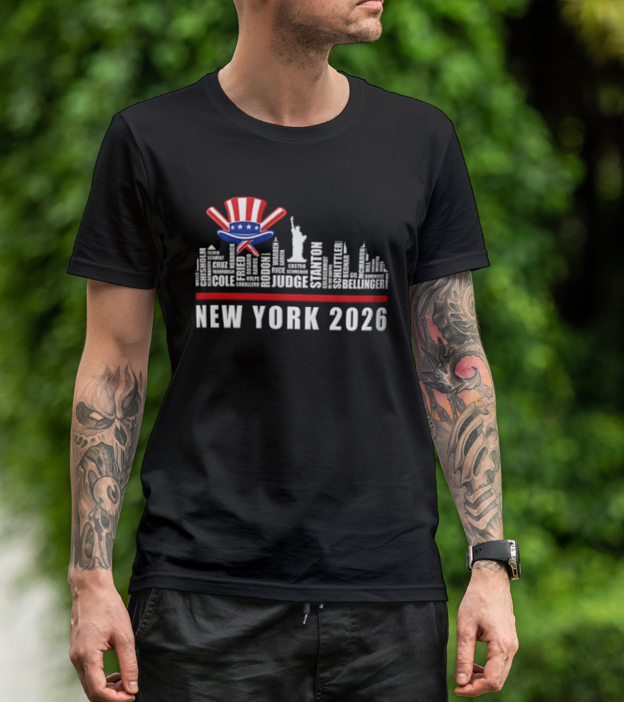 New York 2026 Yankees Baseball Skyline Statue Liberty Judge Rizzo Cabrera Torres T-Shirt