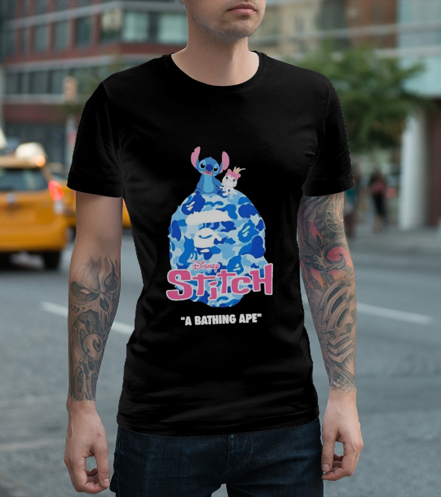 Disney Stitch A Bathing Ape Bape Camo Collaboration 2026 T-Shirt