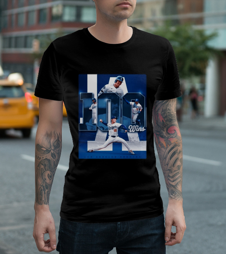 Original MLB Los Angeles Dodgers 100 Wins Player Celebration Victory T-Shirt