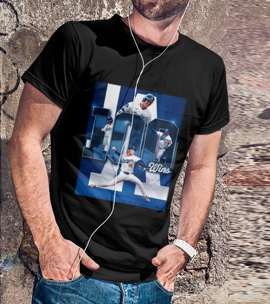 Original MLB Los Angeles Dodgers 100 Wins Player Celebration Victory T-Shirt