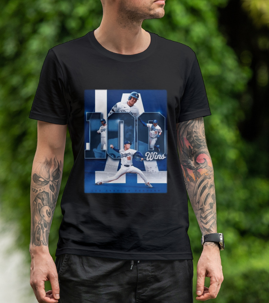 Original MLB Los Angeles Dodgers 100 Wins Player Celebration Victory T-Shirt