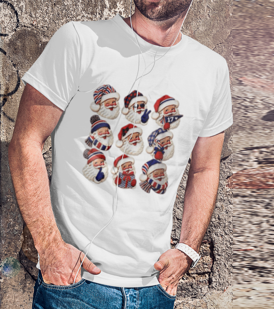 Buffalo Christmas Santas In Holiday Hats And Scarves With 17 Banner T-Shirt