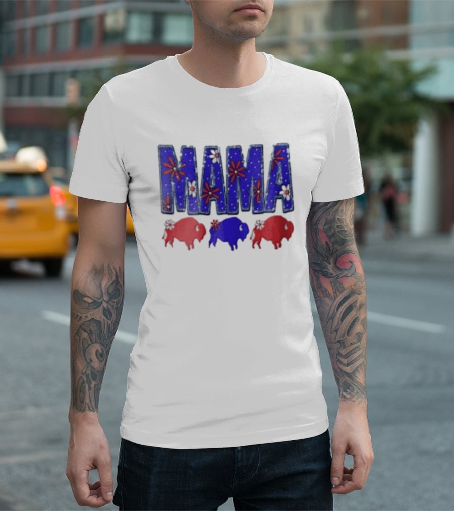 MAMA Buffalo Red White And Blue Floral T-Shirt