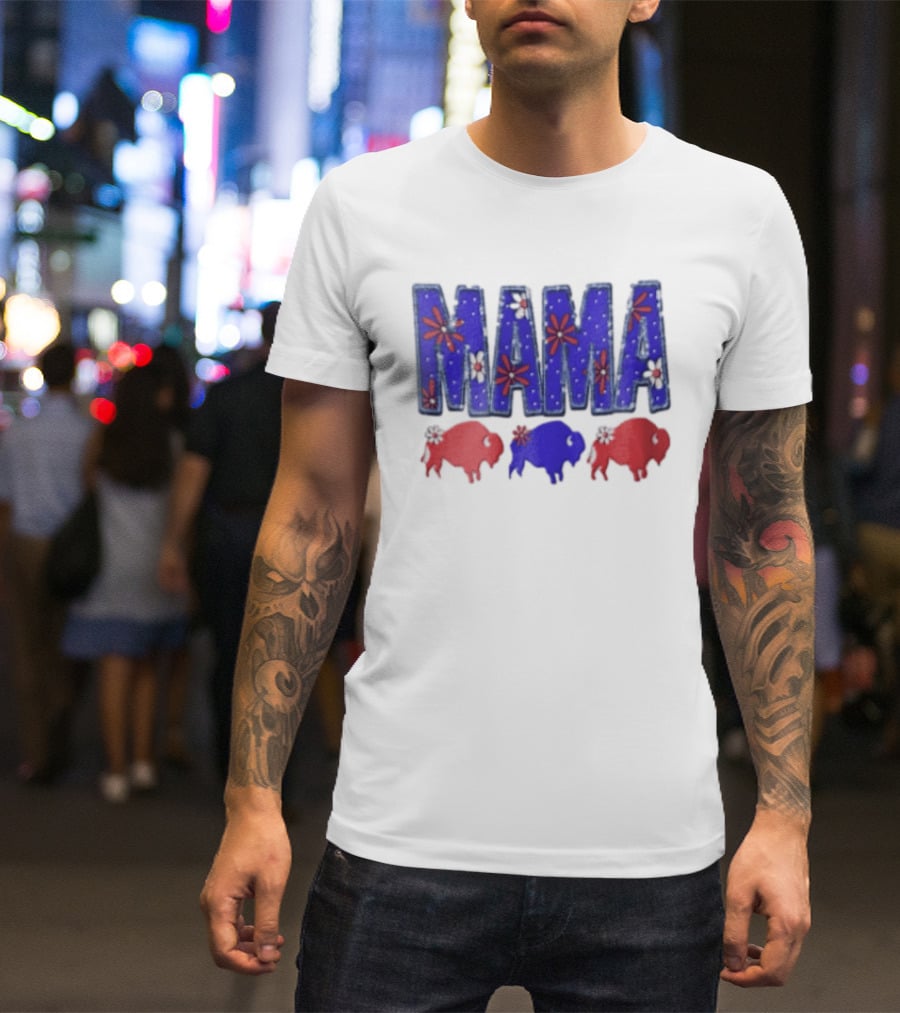 MAMA Buffalo Red White And Blue Floral T-Shirt