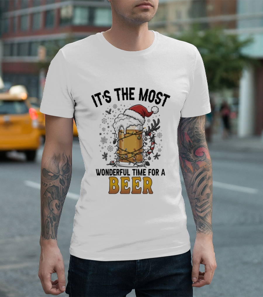 It's The Most Wonderful Time For A Beer Christmas Santa Hat Festive Cheers T-Shirt