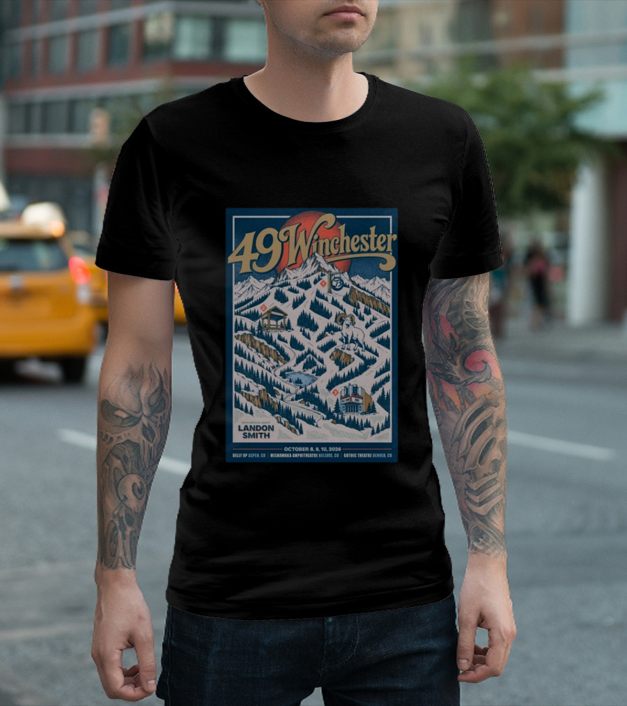 49 Winchester Aspen CO Landon Smith October 8 10 2026 Mishawaka Amphitheatre Belly Up Gothic Theatre Denver T-Shirt