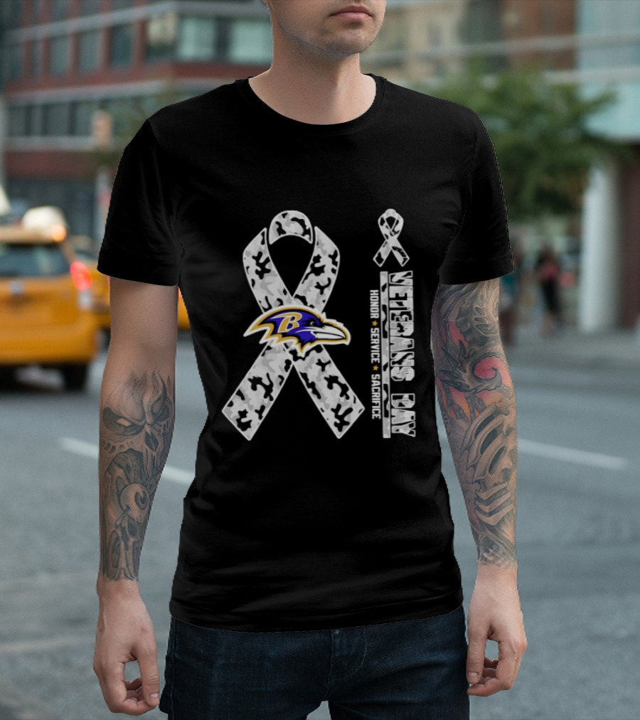 Baltimore Ravens Veterans Day 2026 Honor Service Sacrifice Camouflage Ribbon T-Shirt