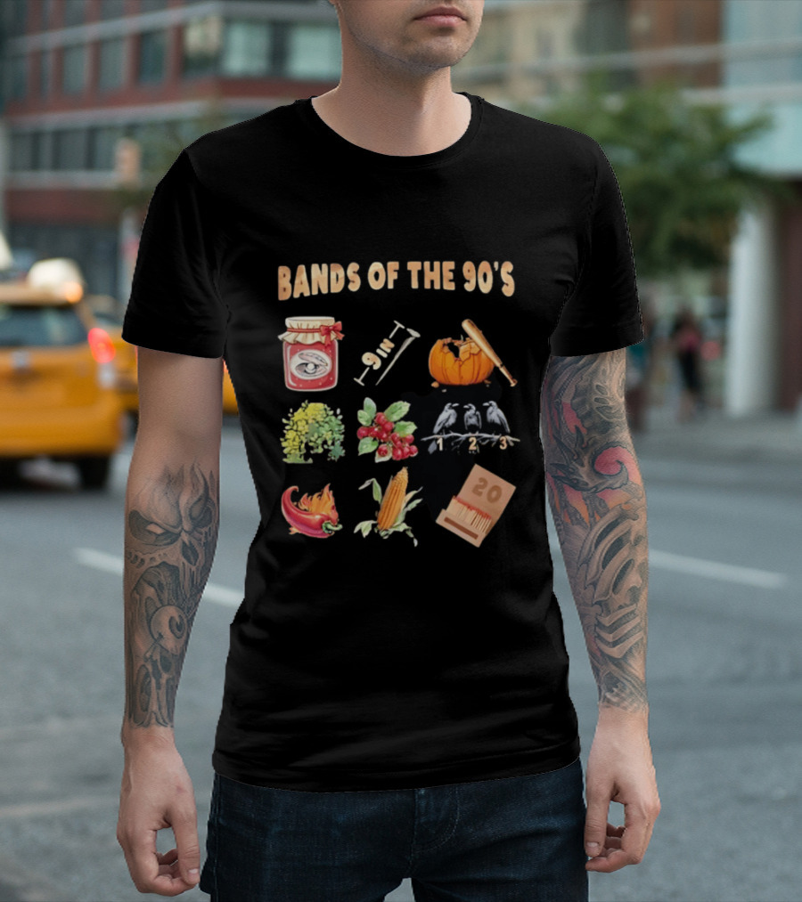 Bands Of The 90's Jar Corn Crows Matches Pumpkin 9in Chili Peppers Bush Berries T-Shirt
