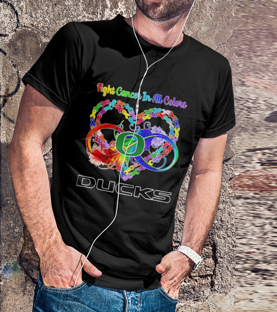 Oregon Ducks Fight Cancer In All Colors All Cancer Awareness Ribbon Heart T-Shirt