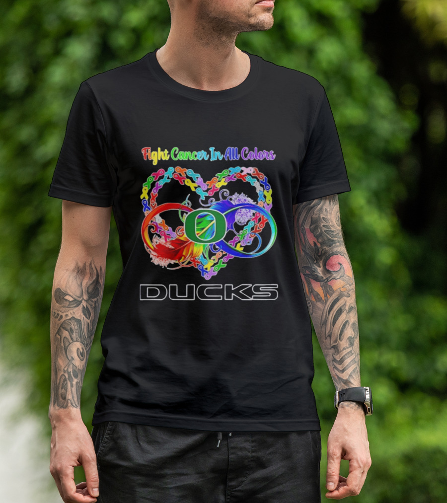 Oregon Ducks Fight Cancer In All Colors All Cancer Awareness Ribbon Heart T-Shirt