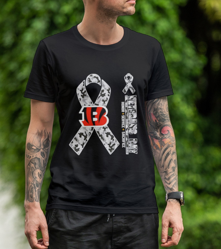 Cincinnati Bengals Veterans Day 2026 Honor Service Sacrifice Camouflage Ribbon T-Shirt