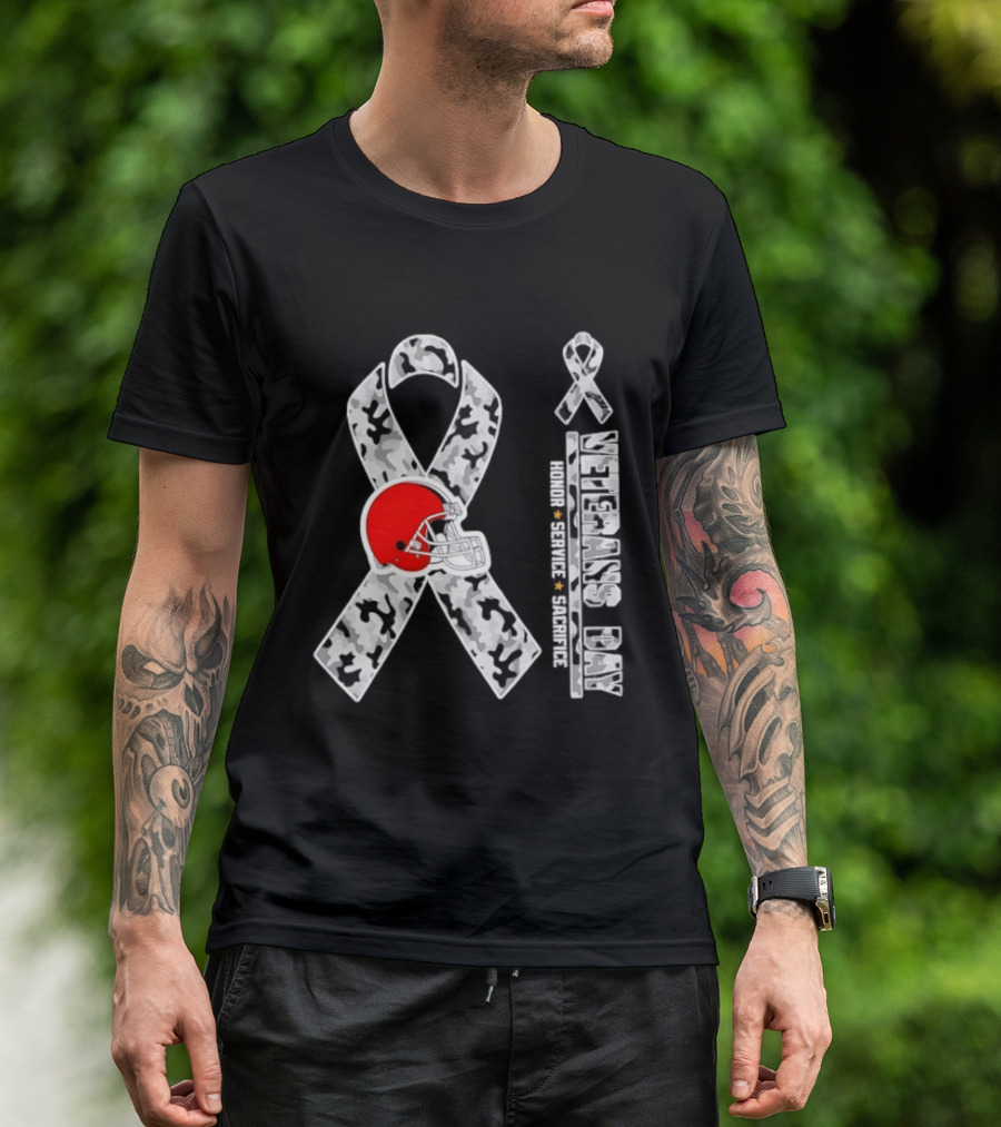 Cleveland Browns Veterans Day 2026 Honor Service Sacrifice Camouflage Ribbon T-Shirt