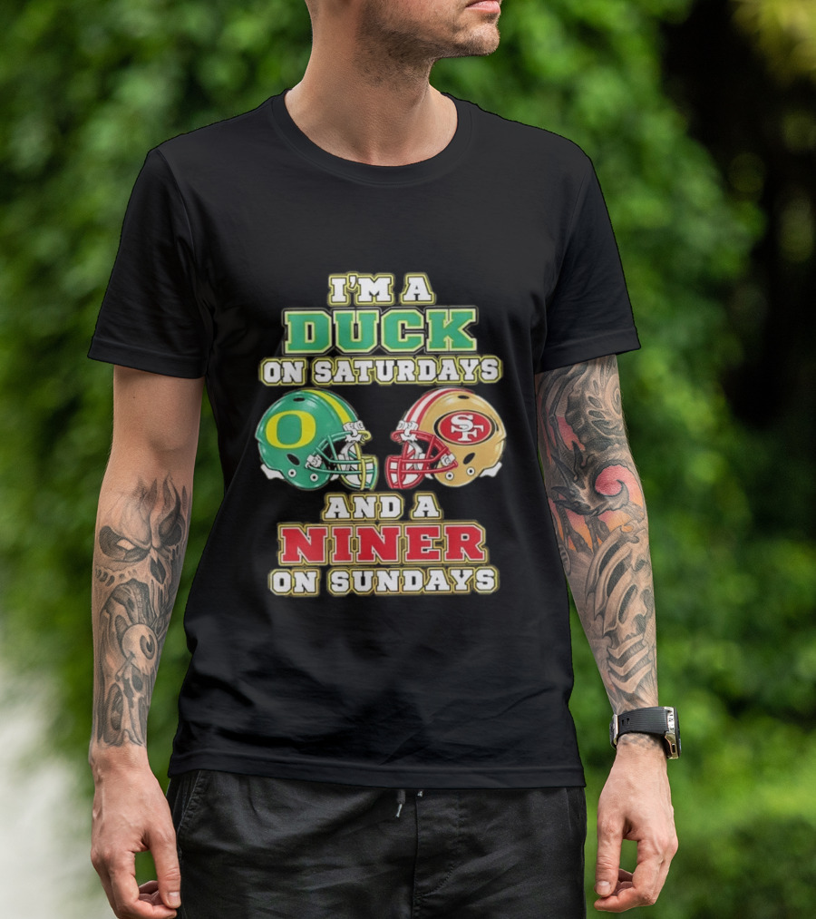 I'm A Duck On Saturdays And A Niner On Sundays Helmet T-Shirt