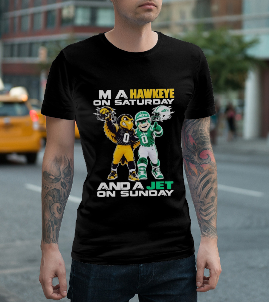 Hawkeye On Saturday Jets On Sunday Football Mascots T-Shirt