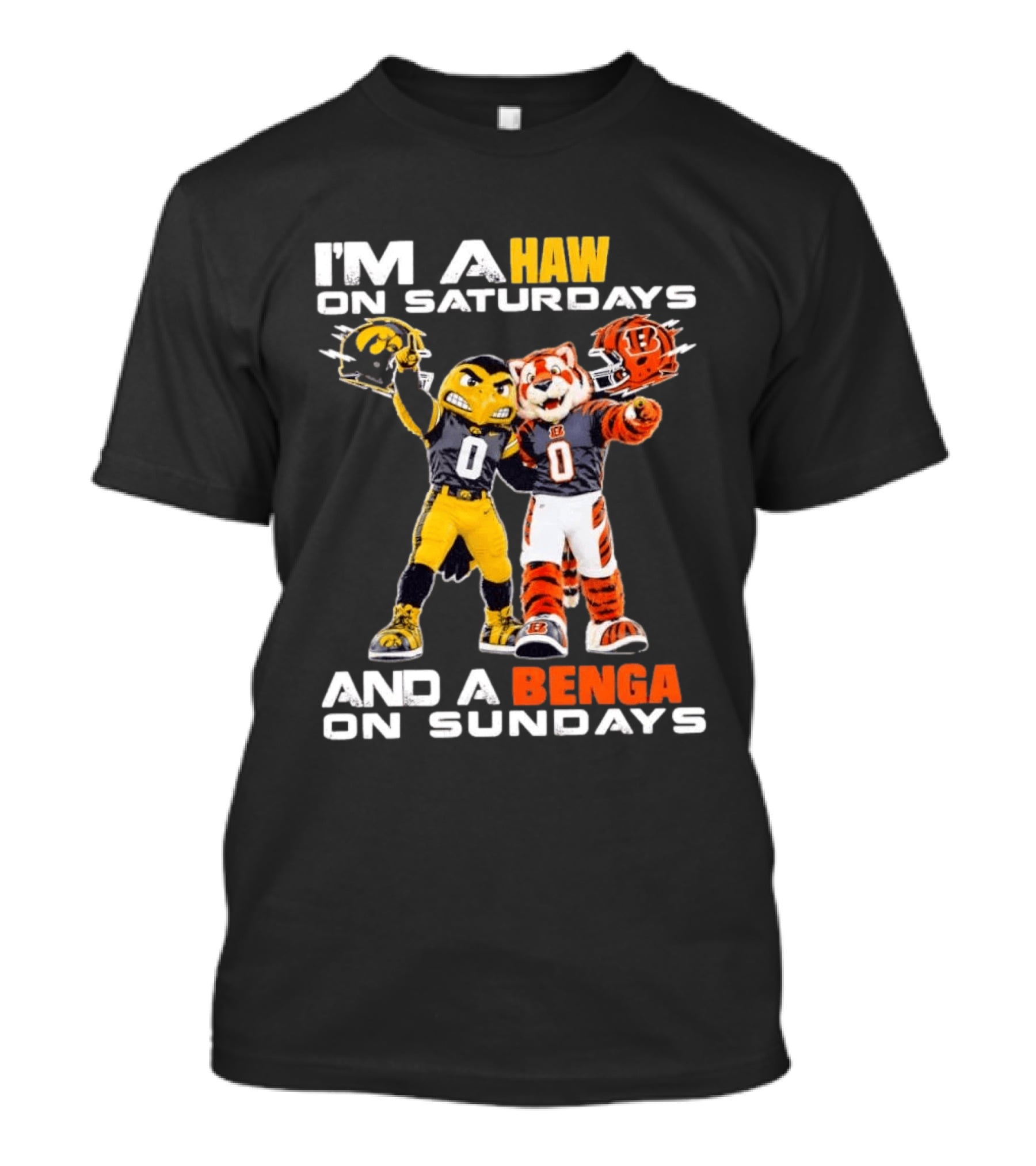 I'm A Hawkeye On Saturdays And A Bengal On Sundays Football Mascots Helmets T-Shirt