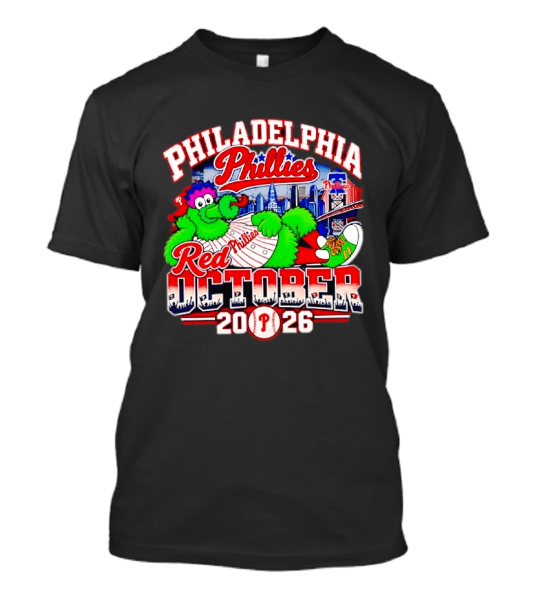 Philadelphia Phillies Red October 2026 MLB Postseason Phillies Phanatic Skyline T-Shirt