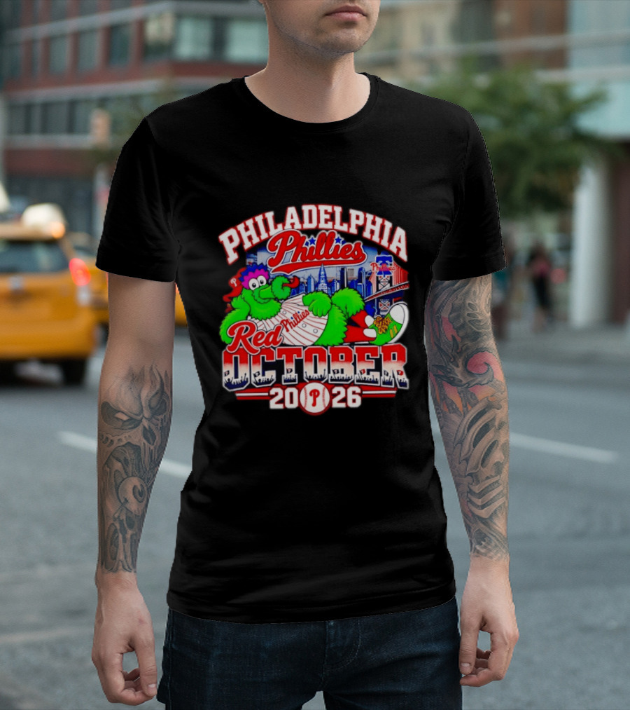 Philadelphia Phillies Red October 2026 MLB Postseason Phillies Phanatic Skyline T-Shirt