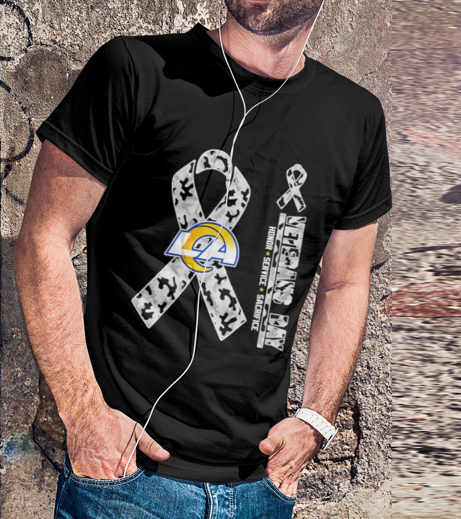 Los Angeles Rams Camouflage Ribbon Veterans Day 2026 Honor Service Sacrifice T-Shirt