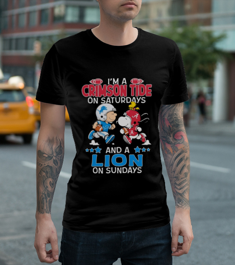 I'm A Crimson Tide On Saturdays And A Lion On Sundays Snoopy And Charlie Brown Football T-Shirt