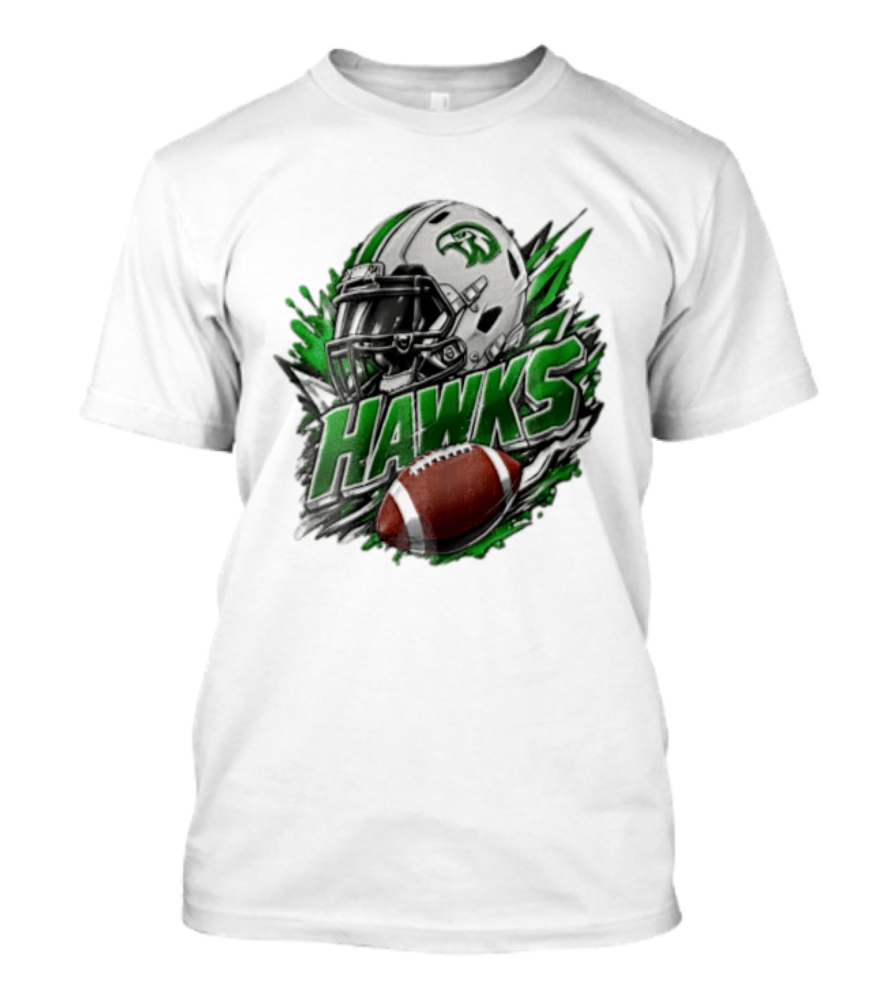 Hawks White Football Helmet Green Hawk Football Sports Fan Gear T-Shirt