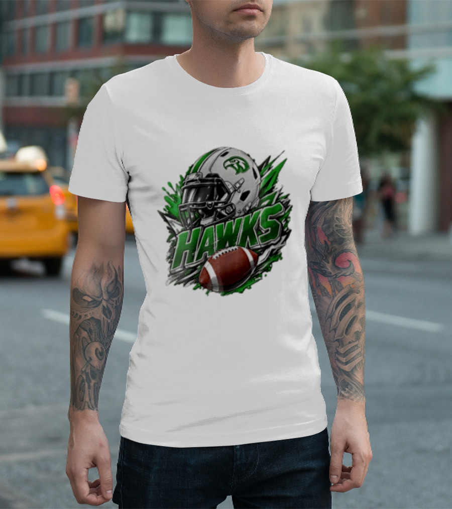 Hawks White Football Helmet Green Hawk Football Sports Fan Gear T-Shirt