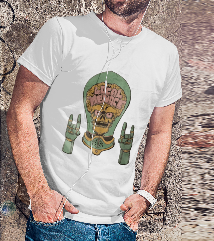 Local Menace Skull Exposed Brain Lightbulb Rock Hand Signs T-Shirt