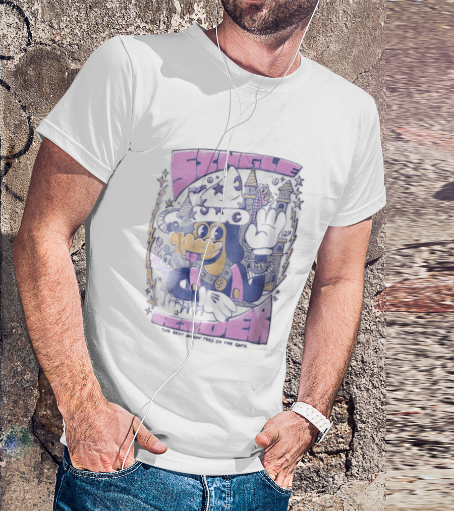 Single Rider Cartoon Dog Wizard With Hat And Spiked Collar Retro Fantasy Scene T-Shirt