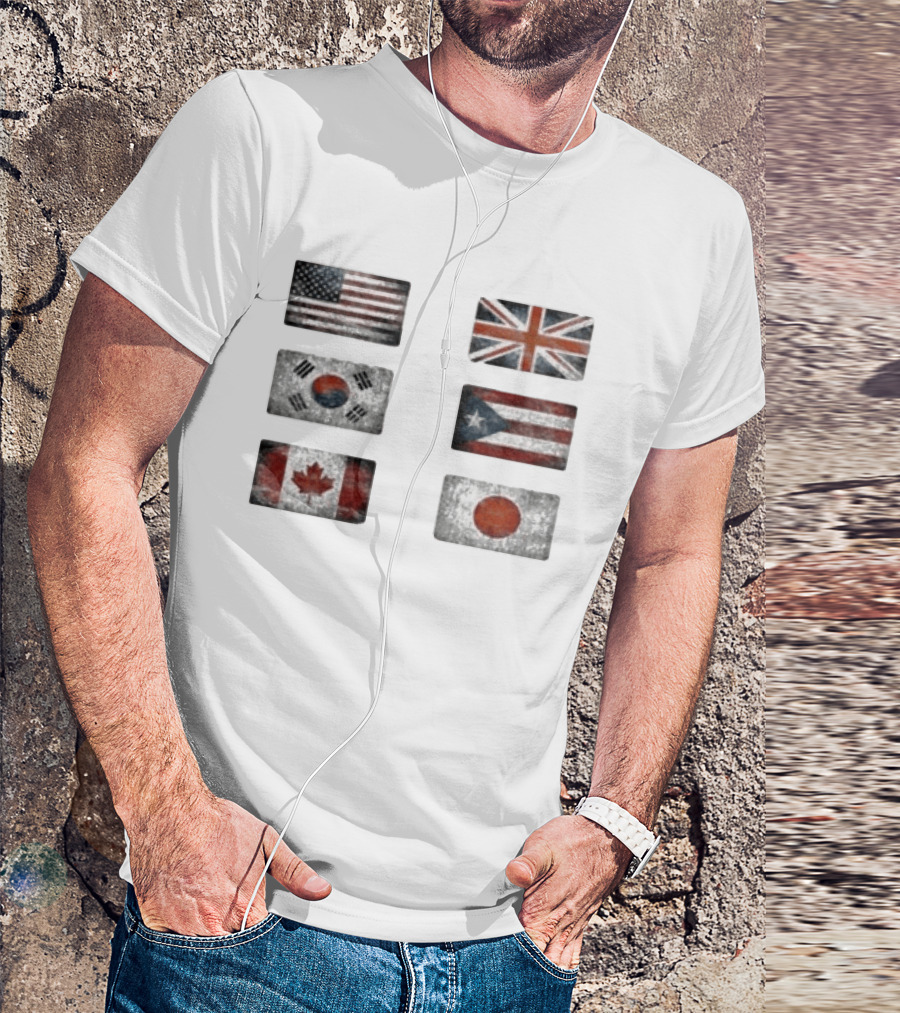 Stealthny Floor 914 World Tour United States United Kingdom South Korea Puerto Rico Canada Japan Flags T-Shirt