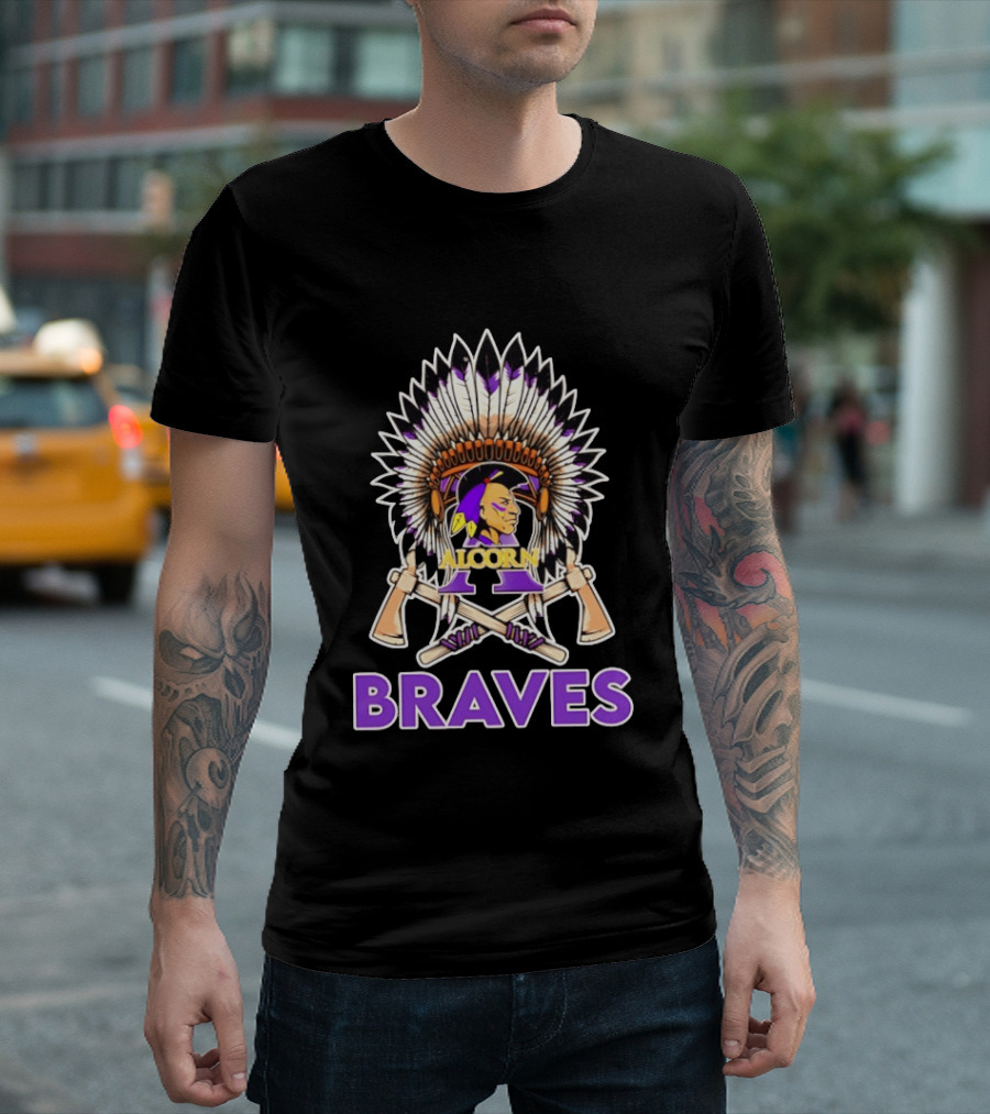 Alcorn State Braves 2026 Native Heritage Feathered Headdress And Axes T-Shirt