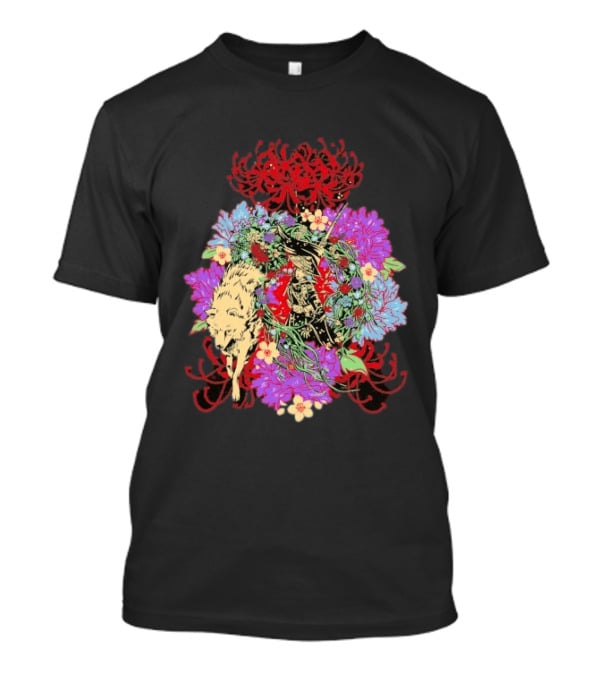 Beast Of Reincarnation Blooming Artistic Floral Samuraи Wolf Fusion T-Shirt