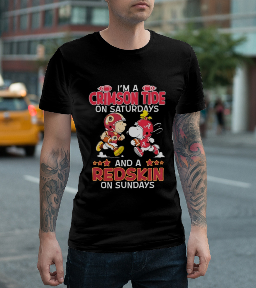 I'm A Crimson Tide On Saturdays And A Redskin On Sundays Snoopy Charlie Brown T-Shirt