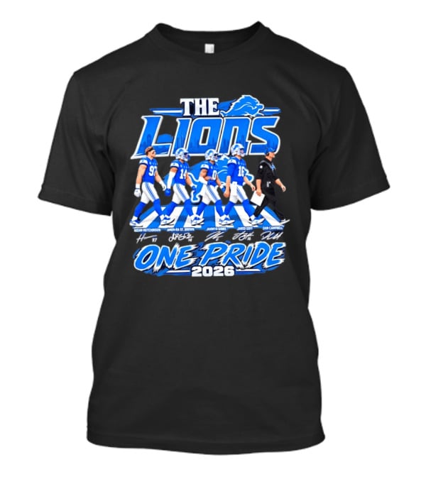 Detroit Lions The Lions One Pride Abbey Road 2026 Aidan Hutchinson Jahmyr Gibbs Jared Goff Dan Campbell T-Shirt