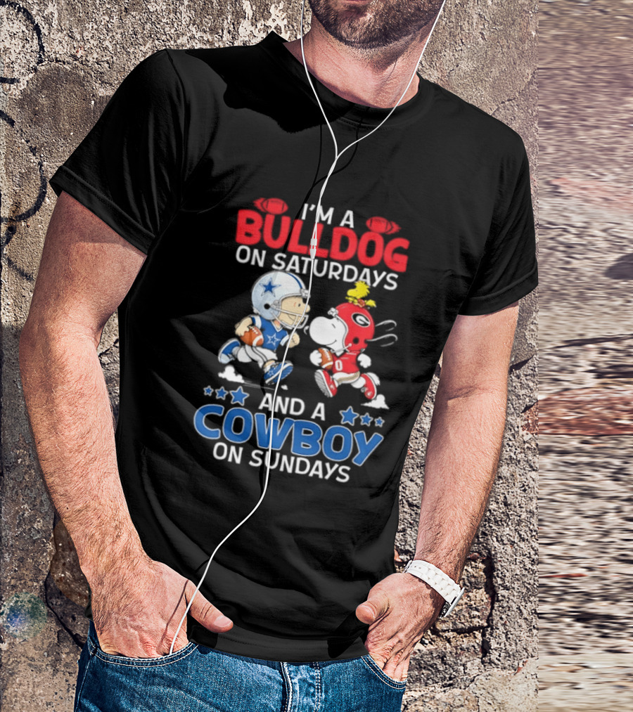 Snoopy And Charlie Brown Bulldog Saturdays Cowboy Sundays T-Shirt