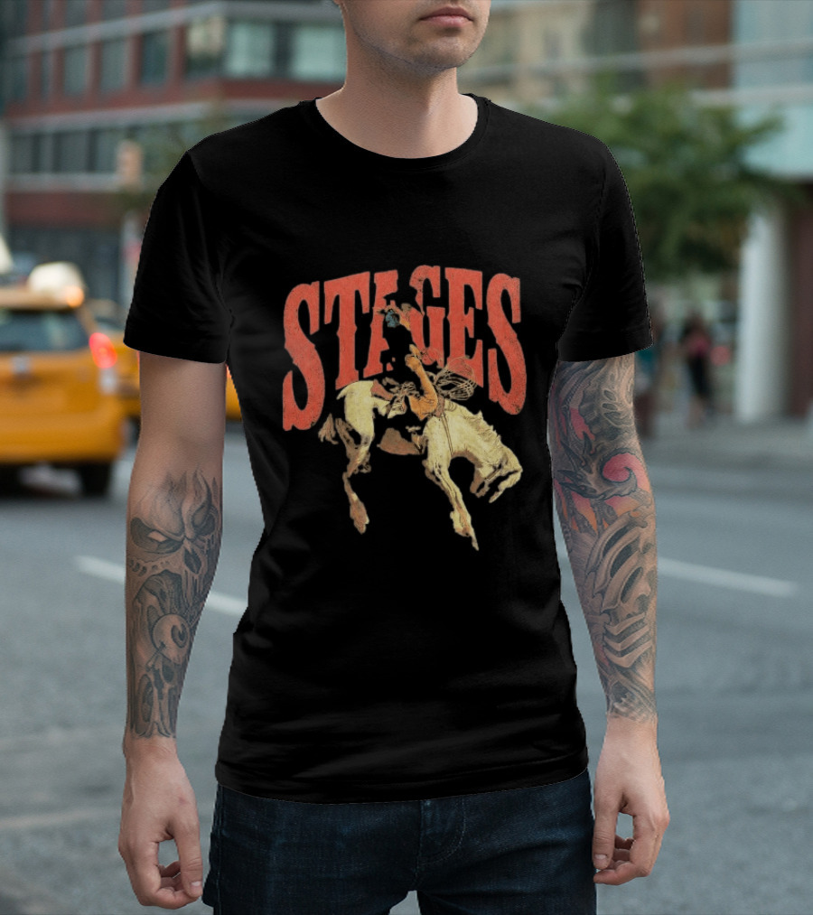 Stages Rodeo Cowboy And Horse Action T-Shirt