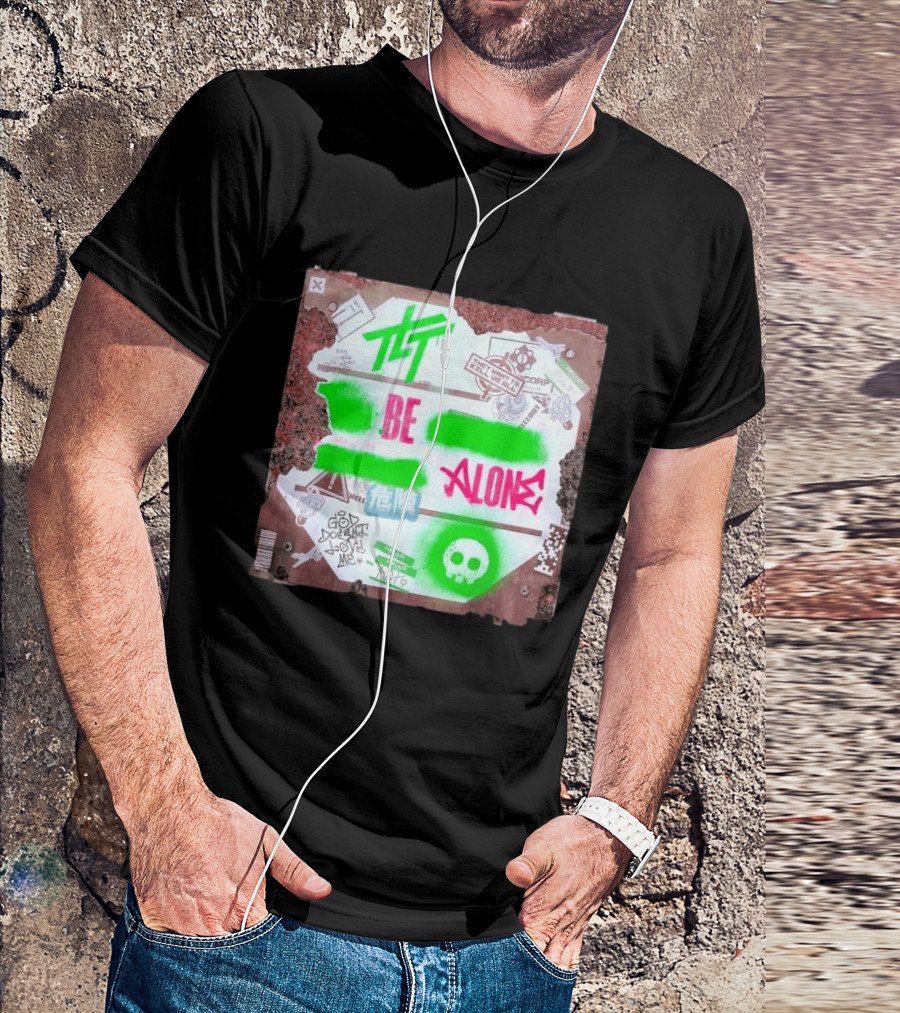 The Living Tombstone Be Alone Graffiti Skull Hazard Neon T-Shirt