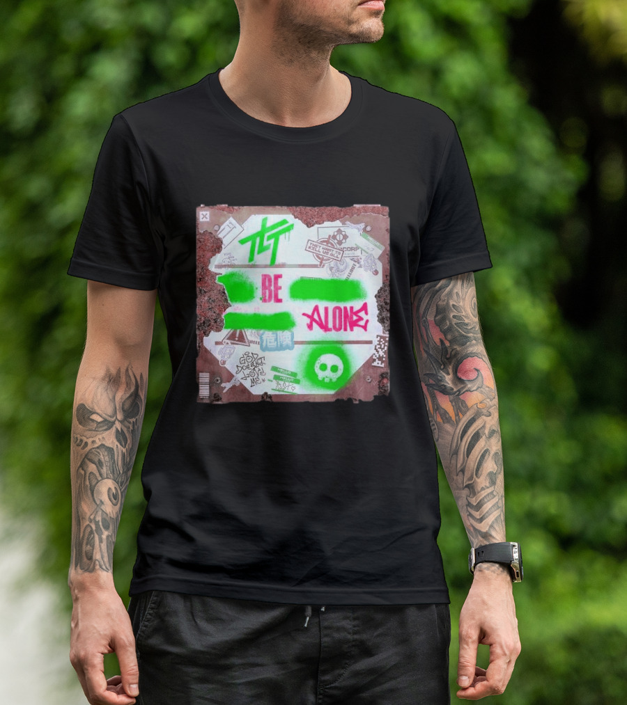 The Living Tombstone Be Alone Graffiti Skull Hazard Neon T-Shirt