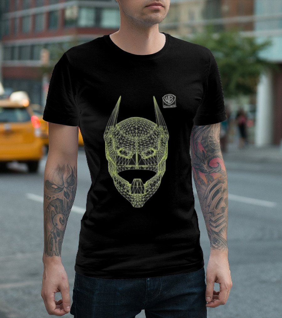 WB Games Neon Green Wireframe Batman Mask T-Shirt