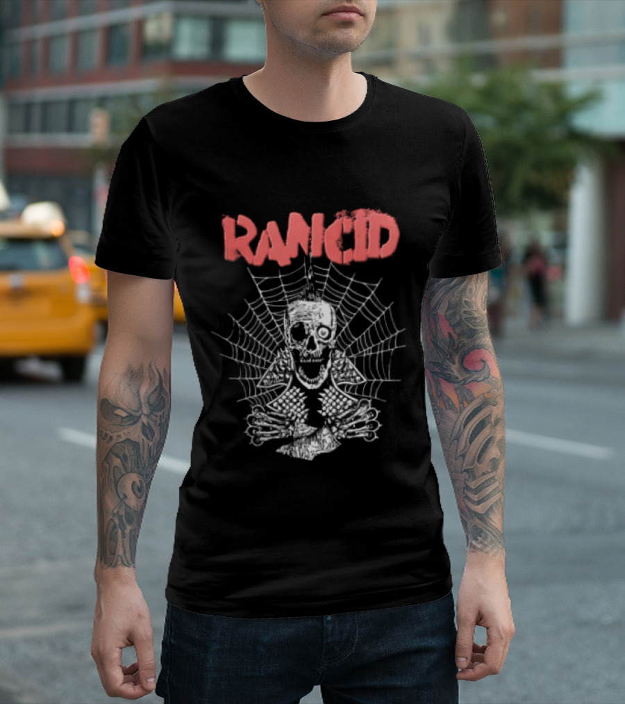 Rancid Punk Skull Spider Web Mohawk Studded Jacket T-Shirt