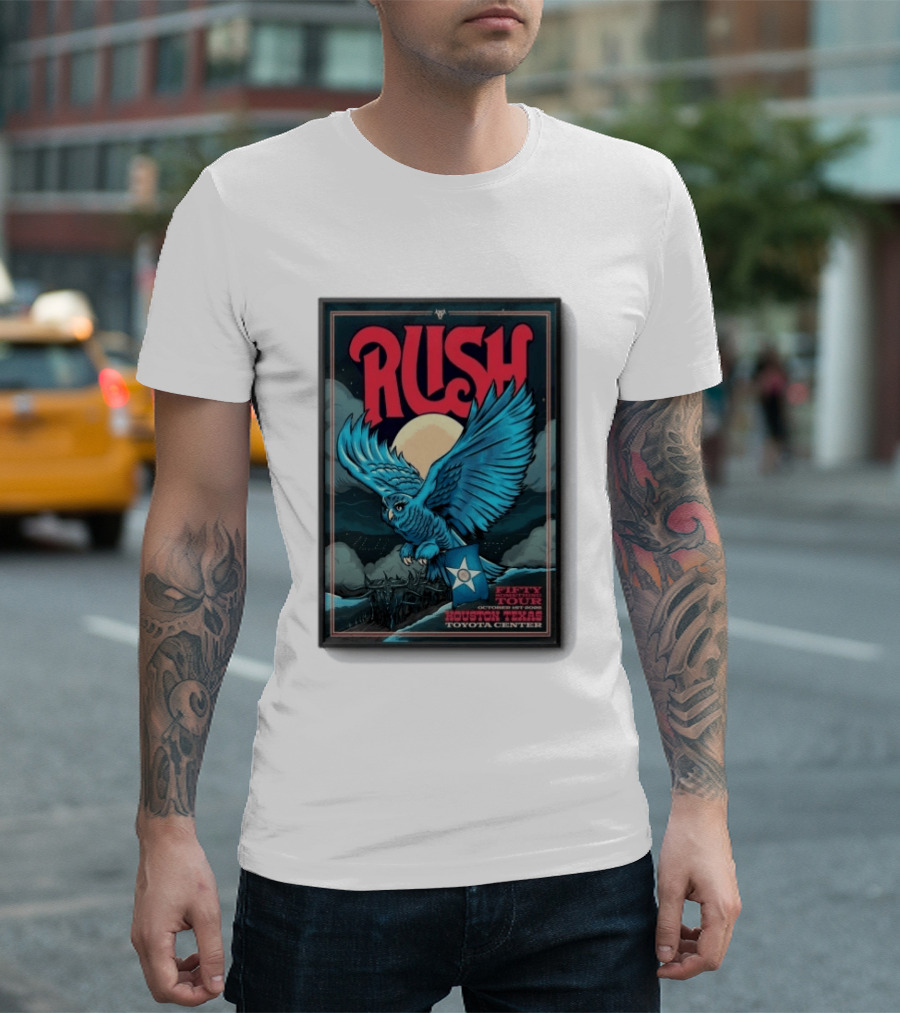 RUSH Houston Texas 10 1 2026 Owl Moon Toyota Center Fifty Tour T-Shirt