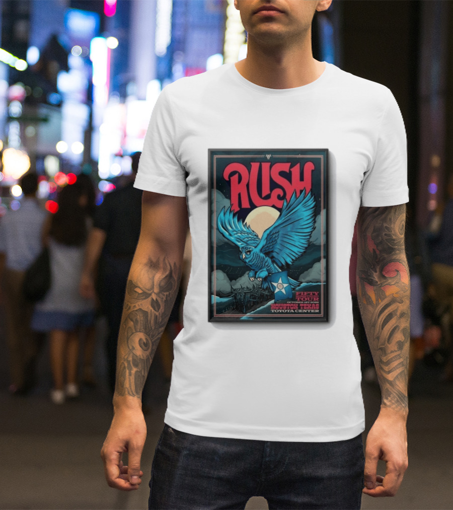 RUSH Houston Texas 10 1 2026 Owl Moon Toyota Center Fifty Tour T-Shirt