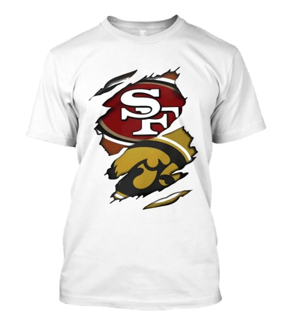 San Francisco 49ers SF Logo Iowa Hawkeyes Ripped Skin T-Shirt