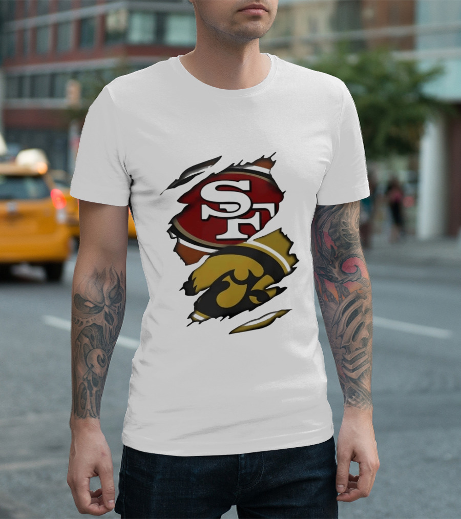 San Francisco 49ers SF Logo Iowa Hawkeyes Ripped Skin T-Shirt