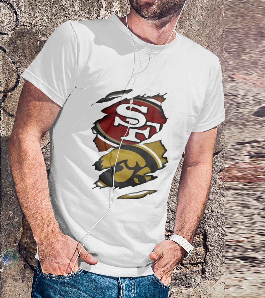 San Francisco 49ers SF Logo Iowa Hawkeyes Ripped Skin T-Shirt
