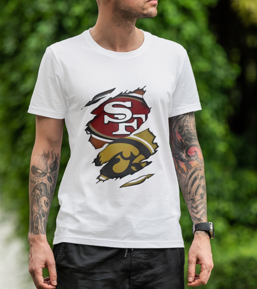 San Francisco 49ers SF Logo Iowa Hawkeyes Ripped Skin T-Shirt